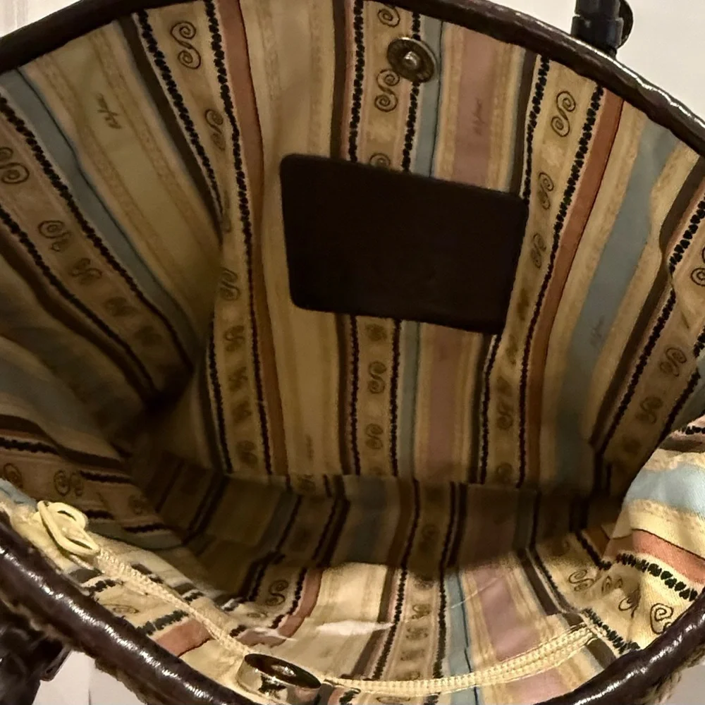 Brighton Tote Woven Jute Braided Leather Handles & Charms - Picture 5 of 11